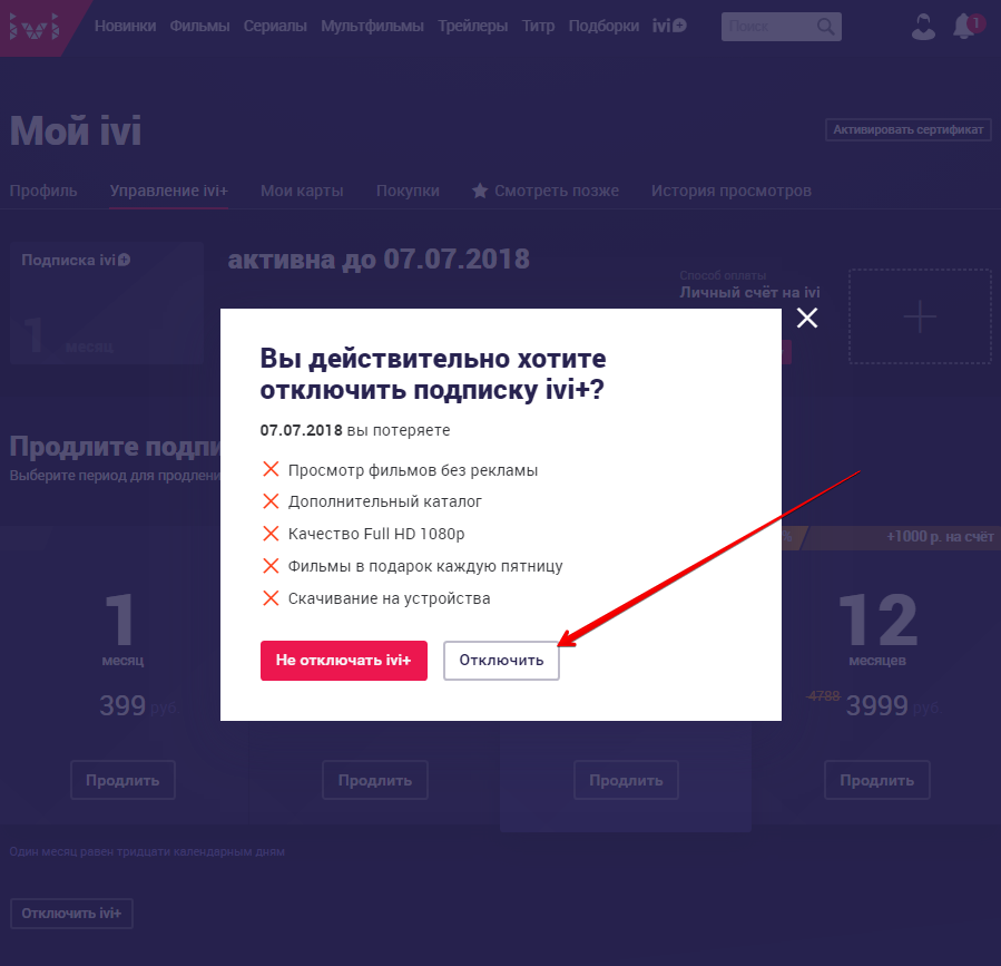 Ivi.ru/podpiska как отключить подписку на телевизоре