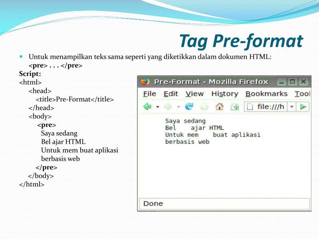 Html pre tag