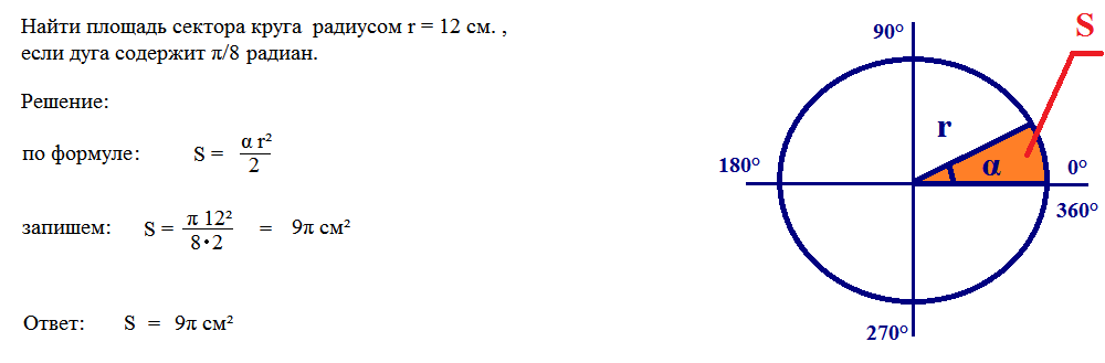 Найти угол сектора