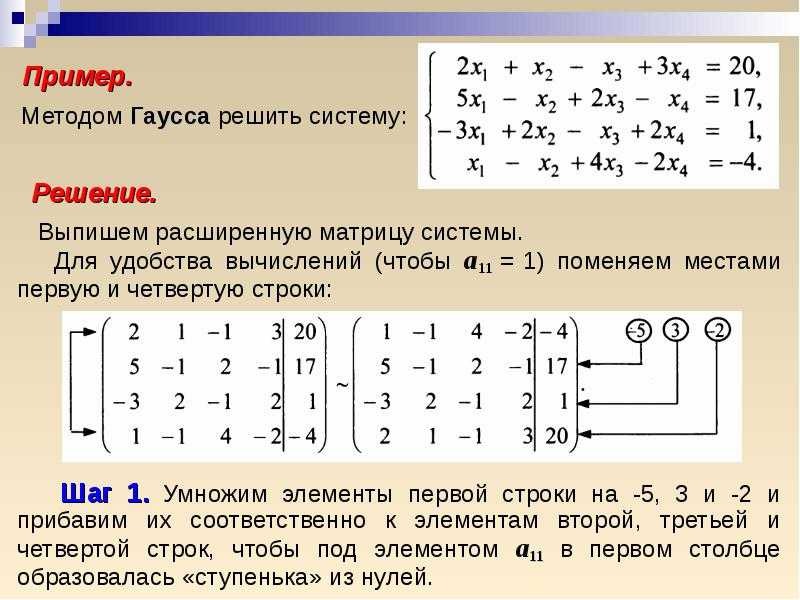 Метад гауса: как решить методом гаусса слау (систему линейных уравнений). правила, примеры