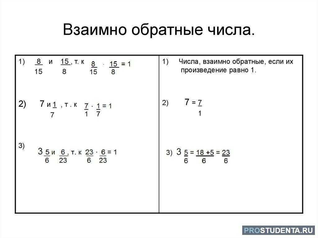 Что значит найти обратное число. взаимно обратные числа, нахождение обратного числа