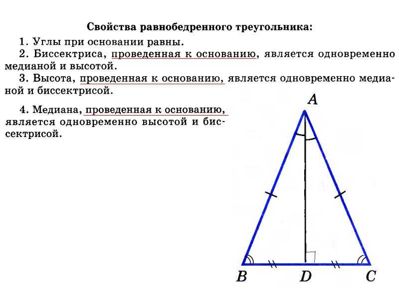 Построение высоты равнобедренного треугольника. Свойства равнобедренного прямоугольного треугольника. В равнобедренном треугольнике углы при основании равны. Биссектриса проведенная к основанию равнобедренного треугольника. Свойства равнобедренного прямоугольника треугольника.