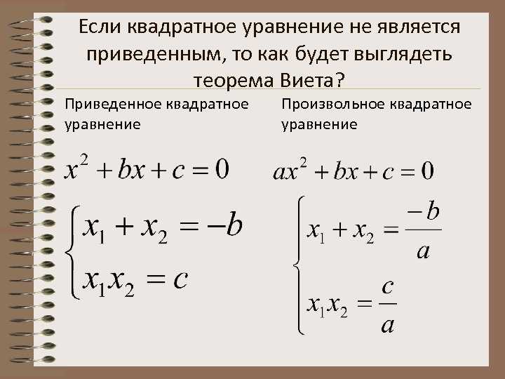 Теорема виета: формула, алгоритм использования, приведенный вид