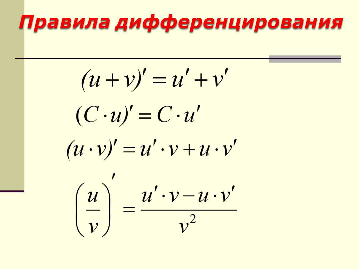 Правила  дифференцирования: что относится к основным, примеры с решением