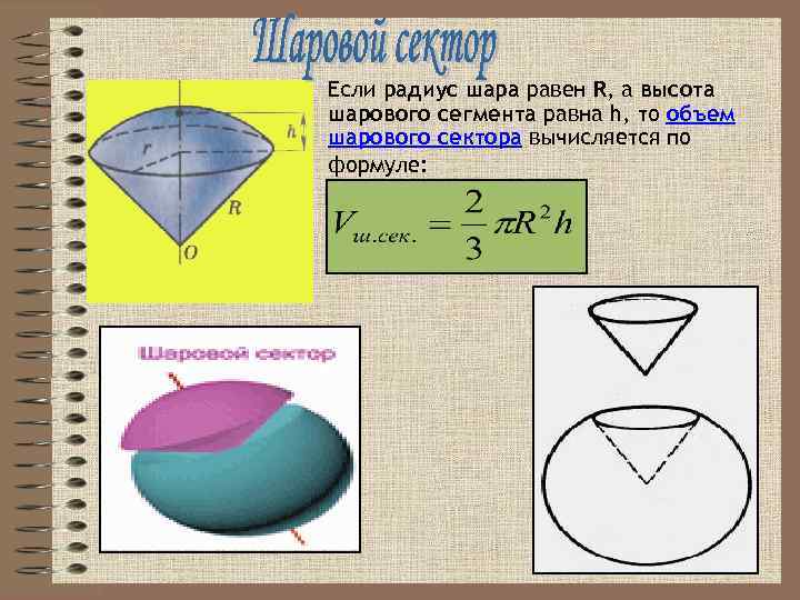 Площадь поверхности шарового сектора, формула