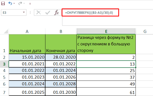 Количество дней между двумя датами в excel