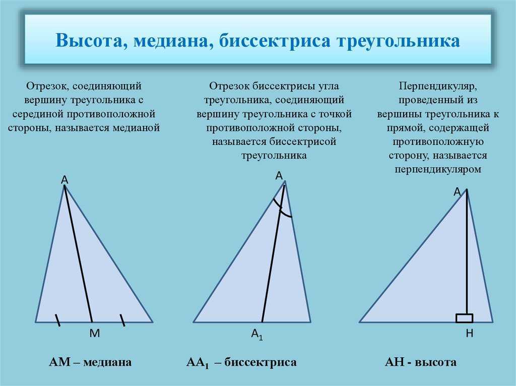 Равны ли высоты в равных треугольниках. Медиана биссектриса и высота треугольника. Биссектриса Медиана высота. Бисиктриса мидиана высота. Определение Медианы биссектрисы и высоты треугольника.
