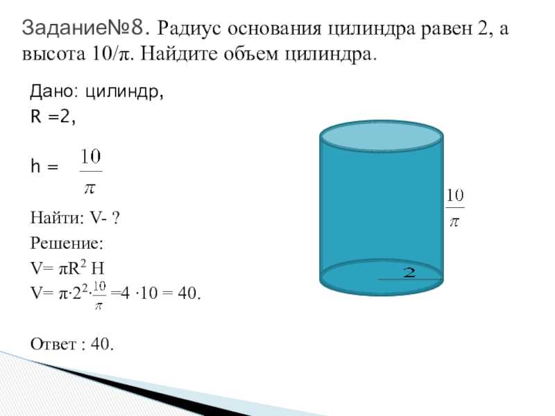 Формулы расчёта  цилиндра