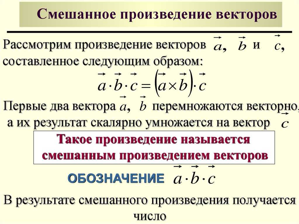 Смешанное произведение векторов, его свойства, примеры и решения.