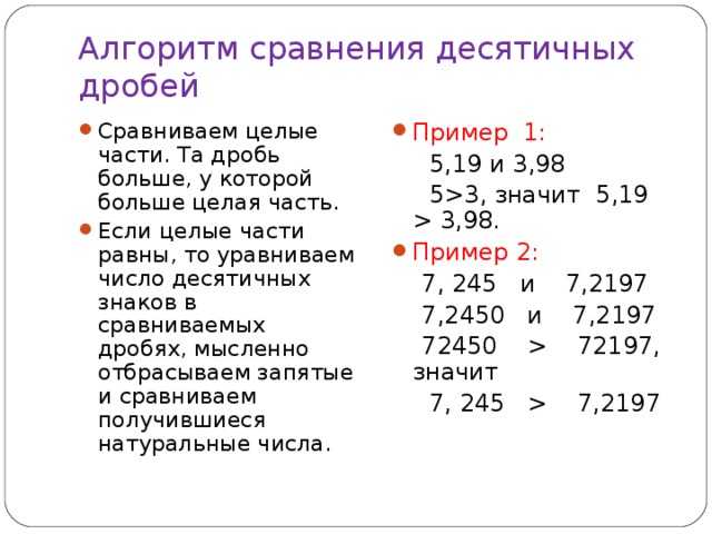 Сравнение десятичных дробей
