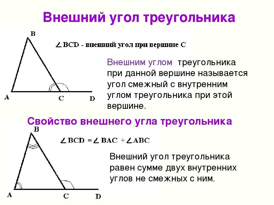 Внешний угол треугольника определение свойство чертеж