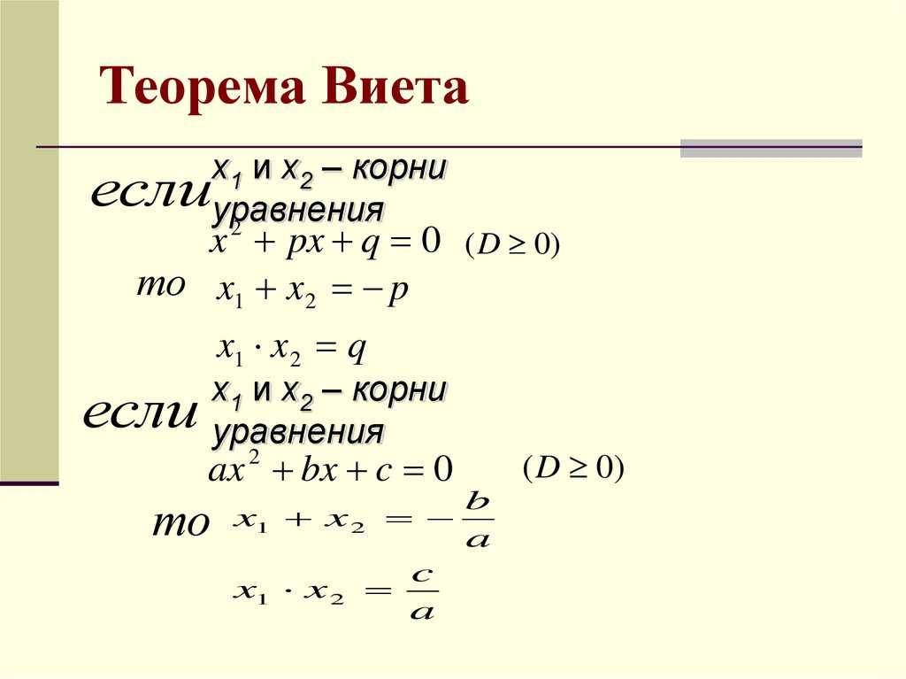 4 корни квадратного уравнения. Корни уравнения через Виета. Виет теоремасы формулы. Нахождения корня уравнения по теореме Виета. Теорема Виета.